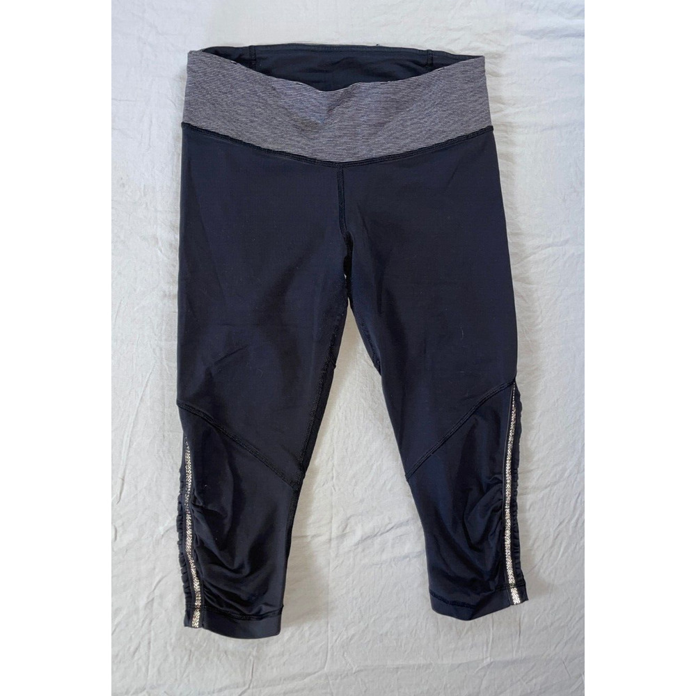 Lululemon Run Tempo Stretch Crop Legging Pants. Black/Gray, Women's Size 6. GUC!